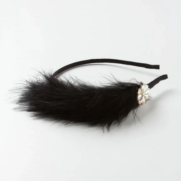 Anthropologie feather fascination headbands new without tags Anthropologie Fay Feathered Headband Black Satin & Feather  main image 3